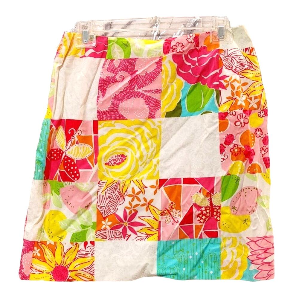 Lilly Pulitzer Patchwork Floral Print A-Line Mini Skirt Cotton Multicolor Size 8